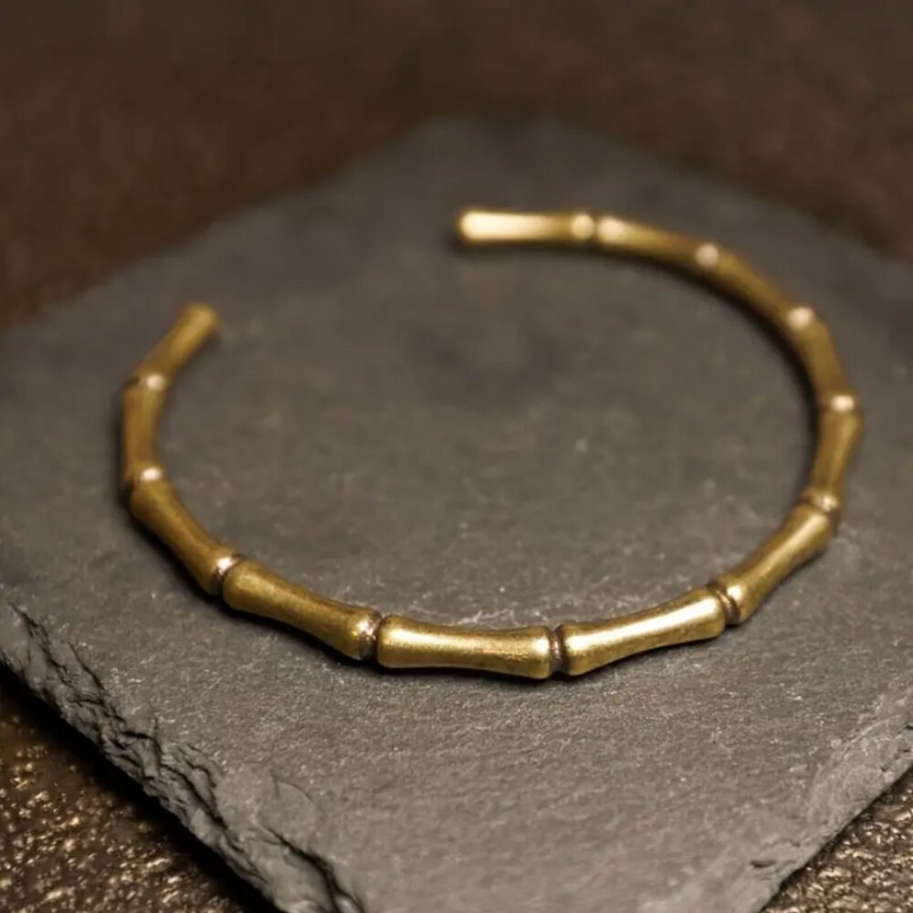 14K Yellow Gold Vintage Bamboo Bangle Cuff Bracelet Womens Silver 14 K Jewelry